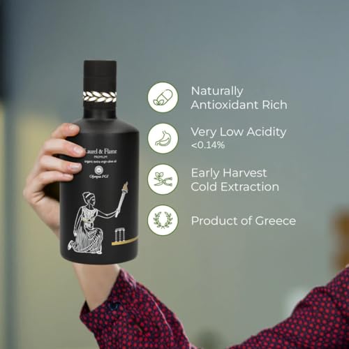 Worlds Best Gold Award   Laurel & Flame Olympia PGI Premium Olive Oil Extra Virgin   Polyphenol Rich  1029 mg/kg    USDA Organic   Multiple Award Winning   85X Hydroxytyrosols   Early Harvest   Cold Pressed  500 ml/16 9 fl oz 