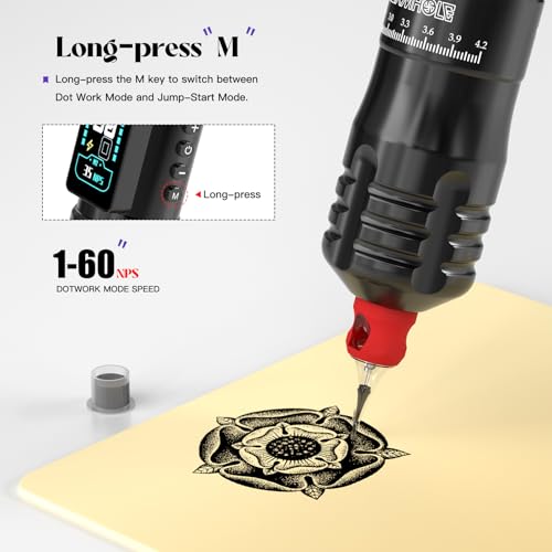 Wormhole Tattoo Gun Aluminum Alloy Wireless Tattoo Kit Adjustable Tattoo Pen Rotary Gun Set Complete Tattoo Kit for Professional Tattoo Artists and Beginners   Portable/Compact   Black