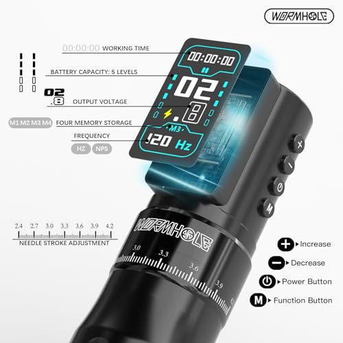Wormhole Tattoo Gun Aluminum Alloy Wireless Tattoo Kit Adjustable Tattoo Pen Rotary Gun Set Complete Tattoo Kit for Professional Tattoo Artists and Beginners   Portable/Compact   Black