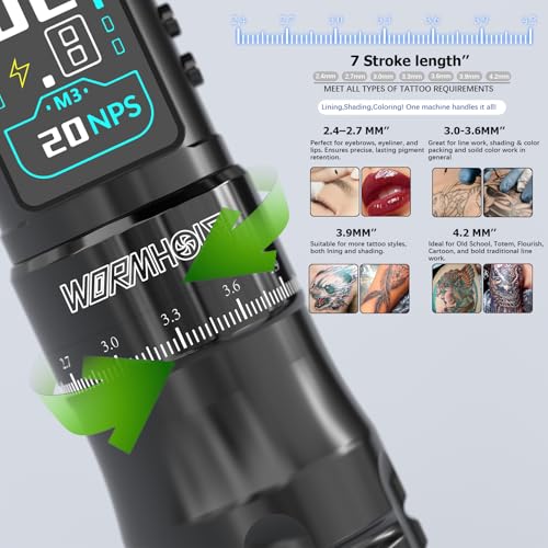 Wormhole Tattoo Gun Aluminum Alloy Wireless Tattoo Kit Adjustable Tattoo Pen Rotary Gun Set Complete Tattoo Kit for Professional Tattoo Artists and Beginners   Portable/Compact   Black