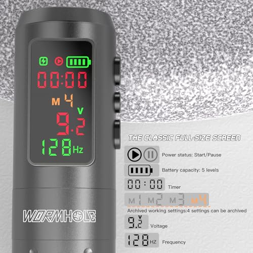 Wormhole Tattoo Kit 77PCS Wireless Tattoo Gun Kit with 1 600 mAh Capacity Battery  20PCS Tattoo Needles with Finger Ledge  Complete Tattoo Machine Kit Smart Tattoo Pen for Tattooists WTK317