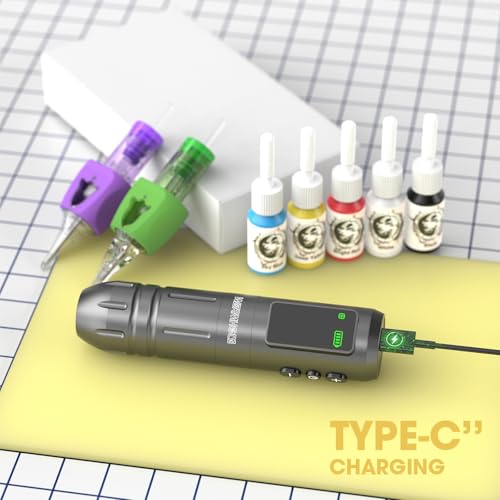 Wormhole Tattoo Kit 77PCS Wireless Tattoo Gun Kit with 1 600 mAh Capacity Battery  20PCS Tattoo Needles with Finger Ledge  Complete Tattoo Machine Kit Smart Tattoo Pen for Tattooists WTK317