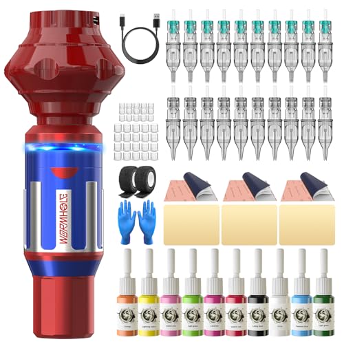 Wormhole Wireless Tattoo Machine Kit Tattoo Practice Kit Wireless Tattoo Gun with 1 050 mAh Capacity Power Supply  Tattoo Pen Kit 20 Tattoo Needles 10 Tattoo Ink WTK409