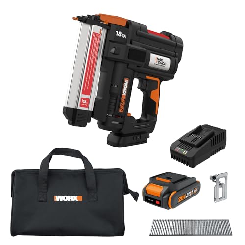 Worx Nitro 20V 18GA Cordless Brad Nailer  Cordless Nail Gun  Nail Gun Battery Powered  Up to 2 Inch  Tool Free Jam Release  Trimming & Molding  Baseboard WX842L PowerShare   Battery  Charger Included