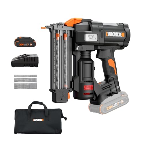 Worx Nitro 20V 18GA Cordless Brad Nailer  Cordless Nail Gun  Nail Gun Battery Powered  Up to 2 Inch  Tool Free Jam Release  Trimming & Molding  Baseboard WX842L PowerShare   Battery  Charger Included