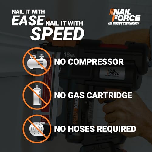 Worx Nitro 20V 18GA Cordless Brad Nailer  Cordless Nail Gun  Nail Gun Battery Powered  Up to 2 Inch  Tool Free Jam Release  Trimming & Molding  Baseboard WX842L PowerShare   Battery  Charger Included