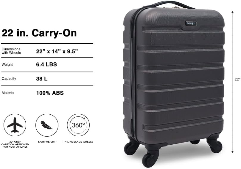 Wrangler 22 Hardside Spinner Carry On Luggage  Charcoal