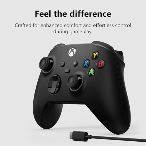 XBOX Wireless Gaming Controller   USB C Cable   Carbon Black   Console  PC  & Cloud Devices   Textured Grip   Wireless  Bluetooth  USB C Connectivity