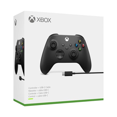 XBOX Wireless Gaming Controller   USB C Cable   Carbon Black   Console  PC  & Cloud Devices   Textured Grip   Wireless  Bluetooth  USB C Connectivity
