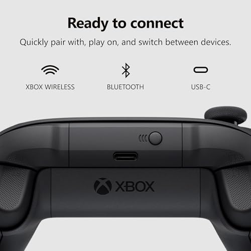 XBOX Wireless Gaming Controller   USB C Cable   Carbon Black   Console  PC  & Cloud Devices   Textured Grip   Wireless  Bluetooth  USB C Connectivity
