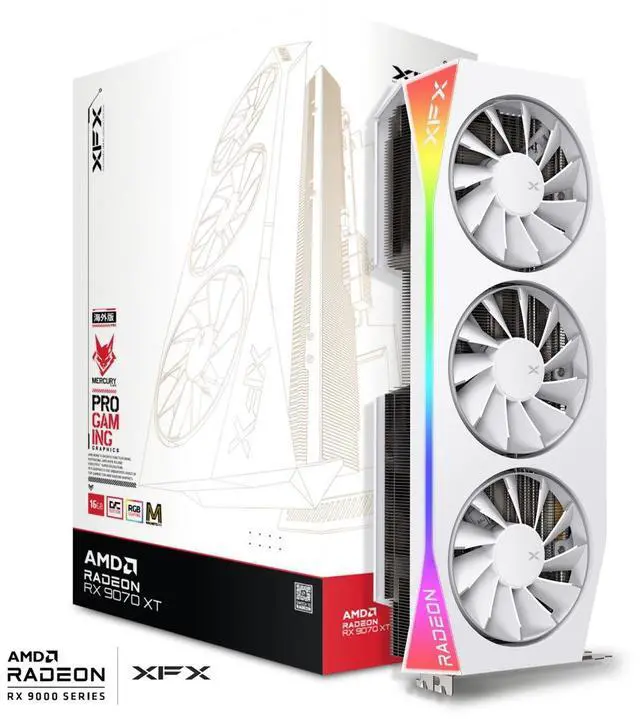 XFX Mercury AMD Radeon RX 9070XT OC 16GB 256 Bit GDDR6 PCI Express 5 0 RDNA 4 White Magnetic Air Gaming Graphics Card