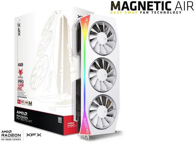 XFX Mercury AMD Radeon RX 9070XT OC 16GB 256 Bit GDDR6 PCI Express 5 0 RDNA 4 White Magnetic Air Gaming Graphics Card