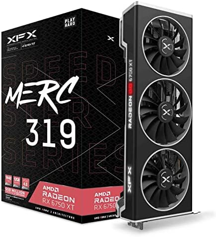 XFX Speedster MERC319 Radeon RX 6750XT - Tarjeta gráfica para juegos negra con 12 GB GDDR6 HDMI 3xDP, AMD RDNA 2 RX-675XYTBDP