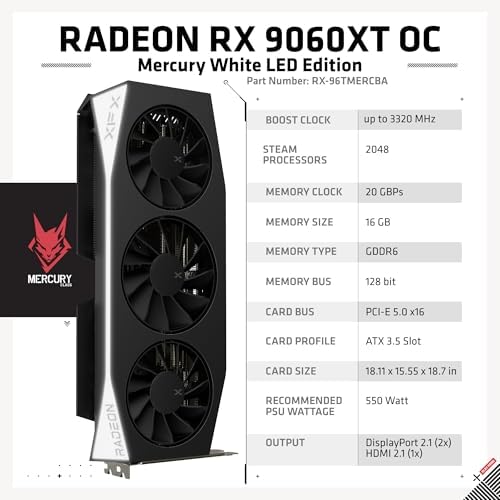 XFX Swift AMD Radeon RX 9070XT Triple Fan Gaming Edition with 16GB GDDR6 HDMI 3xDP  AMD RDNA 4 RX 97TSWF3BA