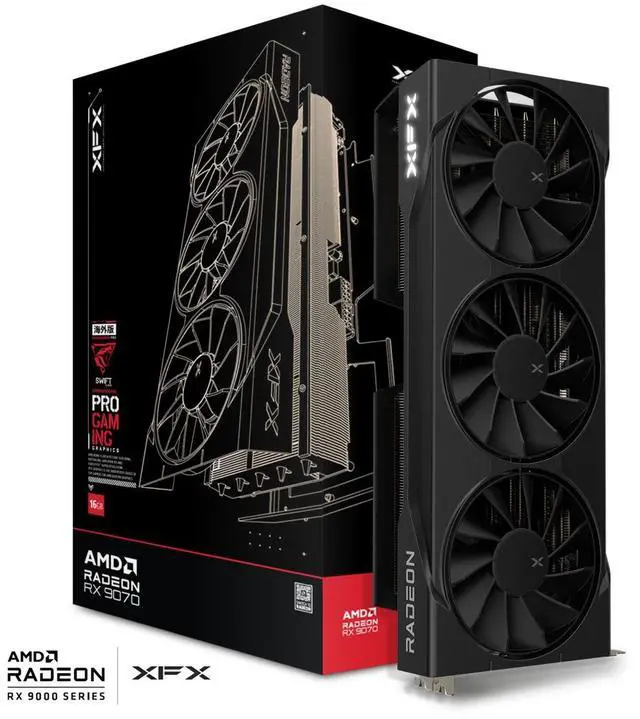 XFX Swift AMD Radeon RX 9070 OC RDNA 4 16GB 256 Bit GDDR6 PCI Express 5 0 Triple Fan Graphics Card RX 97SWFB3B9
