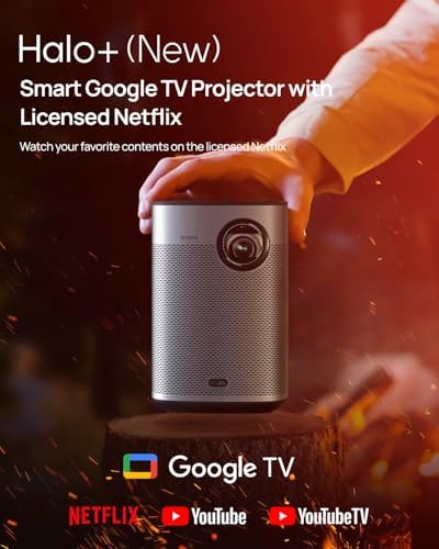 XGIMI Halo  GTV NEW Portable Projector  Google TV with Licensed Netflix  700 ISO Lumens  2 x 5W Harman Kardon Speakers  Auto Focus  ISA  Wi Fi  Built in Battery with 2 5 Hours Playtime