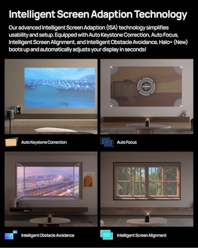 XGIMI Halo  GTV NEW Portable Projector  Google TV with Licensed Netflix  700 ISO Lumens  2 x 5W Harman Kardon Speakers  Auto Focus  ISA  Wi Fi  Built in Battery with 2 5 Hours Playtime