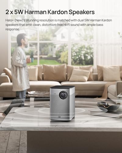 XGIMI Halo  GTV NEW Portable Projector  Google TV with Licensed Netflix  700 ISO Lumens  2 x 5W Harman Kardon Speakers  Auto Focus  ISA  Wi Fi  Built in Battery with 2 5 Hours Playtime