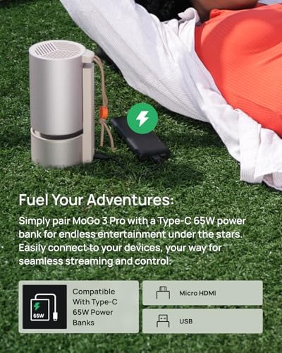 XGIMI MoGo 3 Pro NEW Portable Projector  Google TV with Licensed Netflix  Build in Adjustable Stand  Mini Projector Supports Power Banks  450 ISO Lumens  ISA 2 0  2 x 5W Harman Kardon