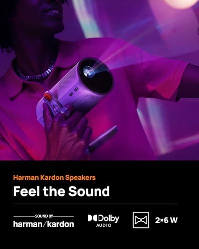 XGIMI MoGo 4 Laser Portable Projector with 4 Filters  550 ISO Lumens  360  Built in Stand  Built in Battery  2 5H Movie Time  Google TV with Licensed Netflix  2 6W Harman Kardon