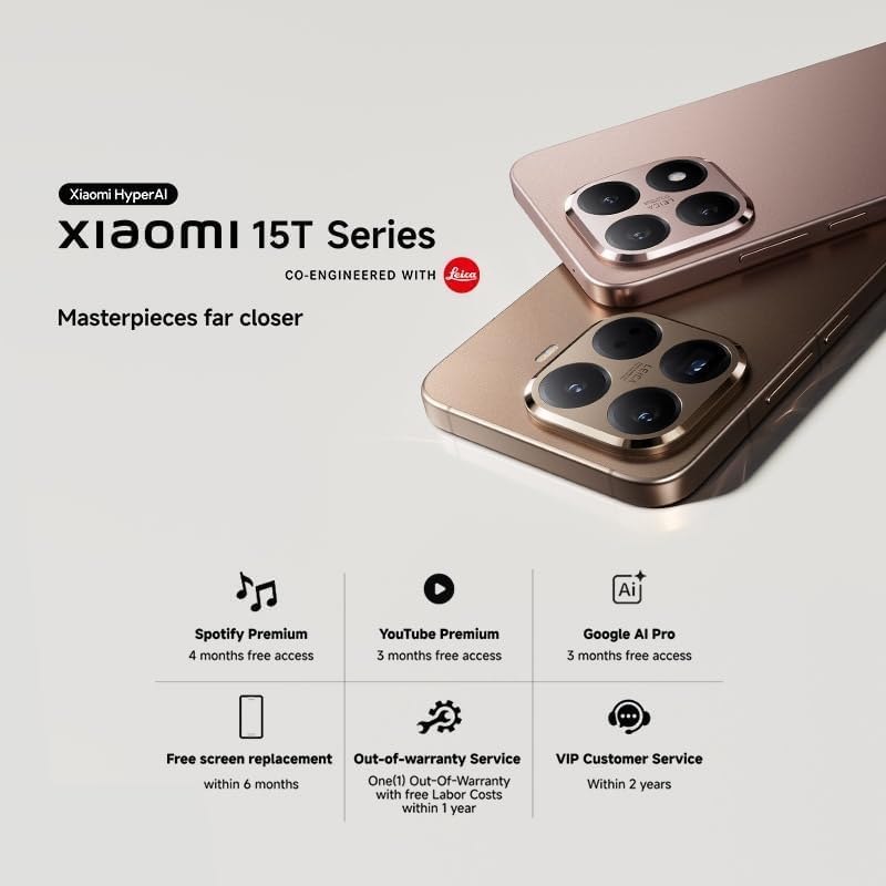 XIAOMI 15T Ai 5G (compatible con Tmobile Mint Tello & Global) (512 GB + 12 GB) NFC Global ROM desbloqueado 50MP Triple Pro Cam eSIM 6.83 pulgadas 144 Mhz Modelo 25069PTEBG Liberado (negro)