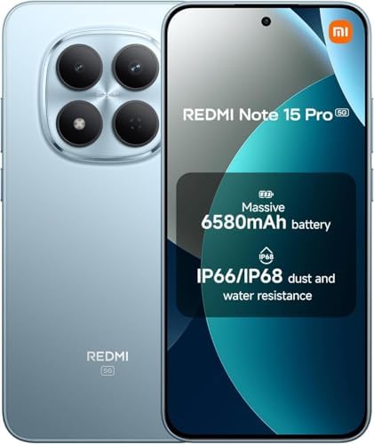 XIAOMI Redmi Note 15 Pro 5G Ai (compatible con Tmobile Mint Tello & Global) (256 GB + 8 GB) NFC 6.83 pulgadas 120Hz 200MP Pro AI Modelo 25080RABDG Dual Sim Liberado (azul glaciar)