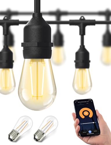 XMCOSY  Smart Outdoor String Lights  98Ft LED Patio Lights Waterproof IP65  App Control  Compatible with Alexa  Dimmable Edison Bulbs Outdoor Light for Yard Porch Bistro Outside