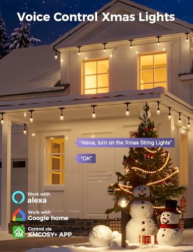 XMCOSY  Smart Outdoor String Lights  98Ft LED Patio Lights Waterproof IP65  App Control  Compatible with Alexa  Dimmable Edison Bulbs Outdoor Light for Yard Porch Bistro Outside