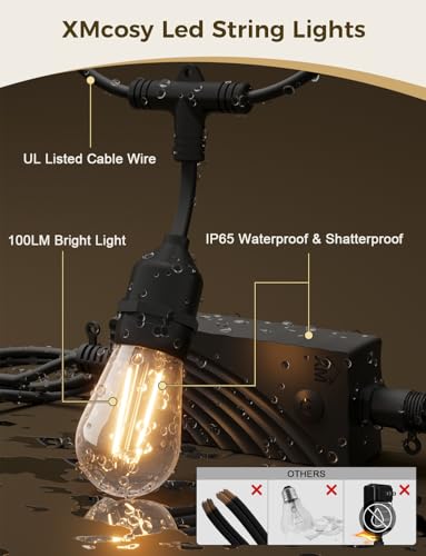 XMCOSY  Smart Outdoor String Lights  98Ft LED Patio Lights Waterproof IP65  App Control  Compatible with Alexa  Dimmable Edison Bulbs Outdoor Light for Yard Porch Bistro Outside
