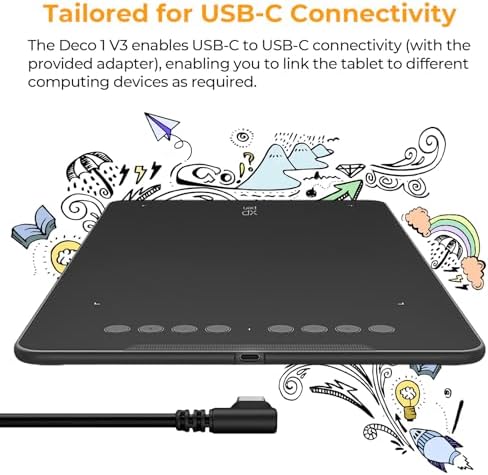 XPPen - Tableta de dibujo Deco 01 V3 actualizada, 16384 niveles de presión con lápiz óptico sin batería, tableta gráfica OSU de 10 x 6 pulgadas, 8 teclas de acceso rápido para arte digital, enseñanza