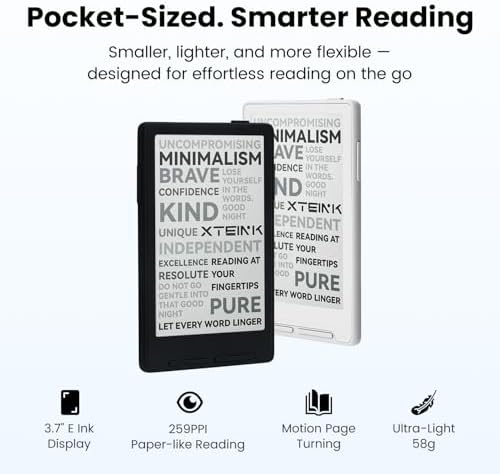 XTEINK X3 eBook Reader  Developer Edition   3 7 Pocket E Ink eReader  Ultra Thin 0 2  2 oz  Magnetic Ready Pogo Pin Charging  Gyroscope Page Turn  Distraction Free Reading  16GB  Mist Gray