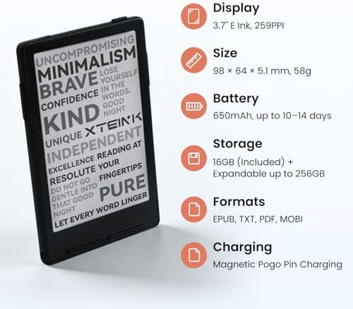 XTEINK X3 eBook Reader  Developer Edition   3 7 Pocket E Ink eReader  Ultra Thin 0 2  2 oz  Magnetic Ready Pogo Pin Charging  Gyroscope Page Turn  Distraction Free Reading  16GB  Mist Gray