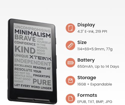 XTEINK X4 E Book Reader  Developer Edition   4 3 Pocket E Ink eReader  Physical Page Turn Buttons  Ultra Thin 0 23 & 2 72 oz  Magnetic Ready Design  Distraction Free Reading  16GB  Mist Gray