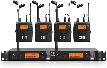 XTUGA RW2080 Wireless in Ear Monitor System  UHF Wireless IEM System  Mono Dual Channel Stage Monitors for Musicians Singers  4 Bodypacks with 40 Frequencies  300Ft for Band  Studio  902 928mhz 