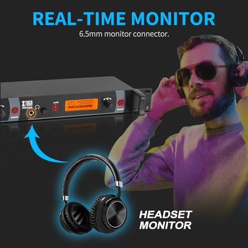 XTUGA RW2080 Wireless in Ear Monitor System  UHF Wireless IEM System  Mono Dual Channel Stage Monitors for Musicians Singers  4 Bodypacks with 40 Frequencies  300Ft for Band  Studio  902 928mhz 