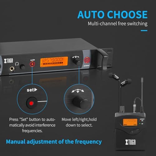 XTUGA RW2080 Wireless in Ear Monitor System  UHF Wireless IEM System  Mono Dual Channel Stage Monitors for Musicians Singers  4 Bodypacks with 40 Frequencies  300Ft for Band  Studio  902 928mhz 
