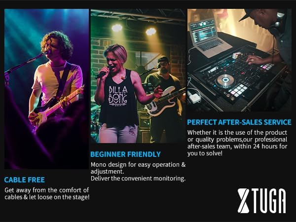XTUGA RW2080 Wireless in Ear Monitor System  UHF Wireless IEM System  Mono Dual Channel Stage Monitors for Musicians Singers  4 Bodypacks with 40 Frequencies  300Ft for Band  Studio  902 928mhz 