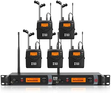 XTUGA RW2080 Wireless in Ear Monitor System  UHF Wireless IEM System  Mono Dual Channel Stage Monitors for Musicians Singers  4 Bodypacks with 40 Frequencies  300Ft for Band  Studio  902 928mhz 