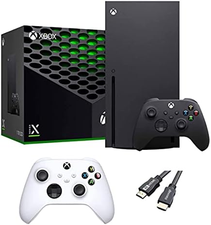 X Box Series X Gaming Console Bundle   1TB SSD Black X Box Console with Two Wireless Controllers  Black and White  and ahaghug Authorized HDMI Cable