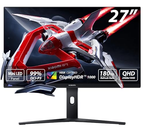 Xiaomi Monitor de juegos Mini-LED G Pro 27 pulgadas HDR 1000 2K QHD 2560x1440, Fast IPS, 180Hz 1ms, 99% DCI-P3, AMD Freesync, ángulo ajustable, 2 x HDMI 2.0, 2 × DP 1.4, blanco
