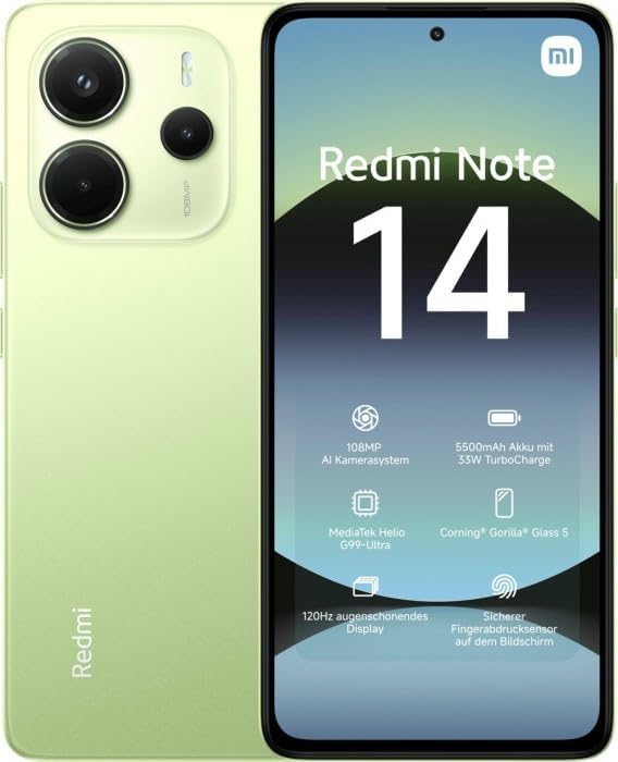 Xiaomi Redmi Note 14 4G LTE  for Tmobile Mint Tello Global   256GB   8GB  6 67 120Hz 108MP AI Camera Unlocked Global Version Dual Sim  Lime Green 