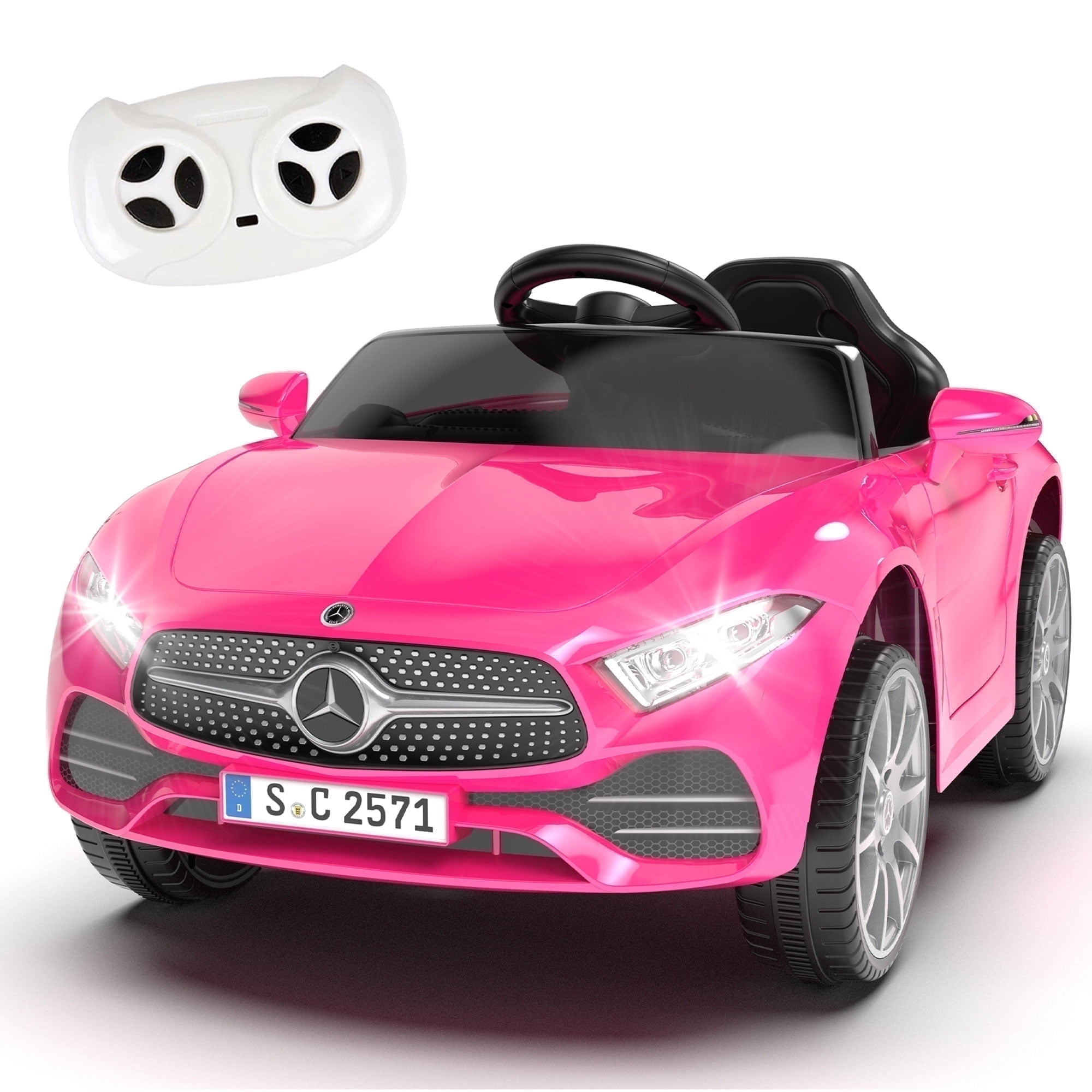 Xuanlur Licensed Benz CLS 350 12V Electric Ride on Toys with Parent Remote Control  Spring Suspension  Electric Car for Kids  Power Car Wheels with Bluetooth Music  LED Lights  Pink 