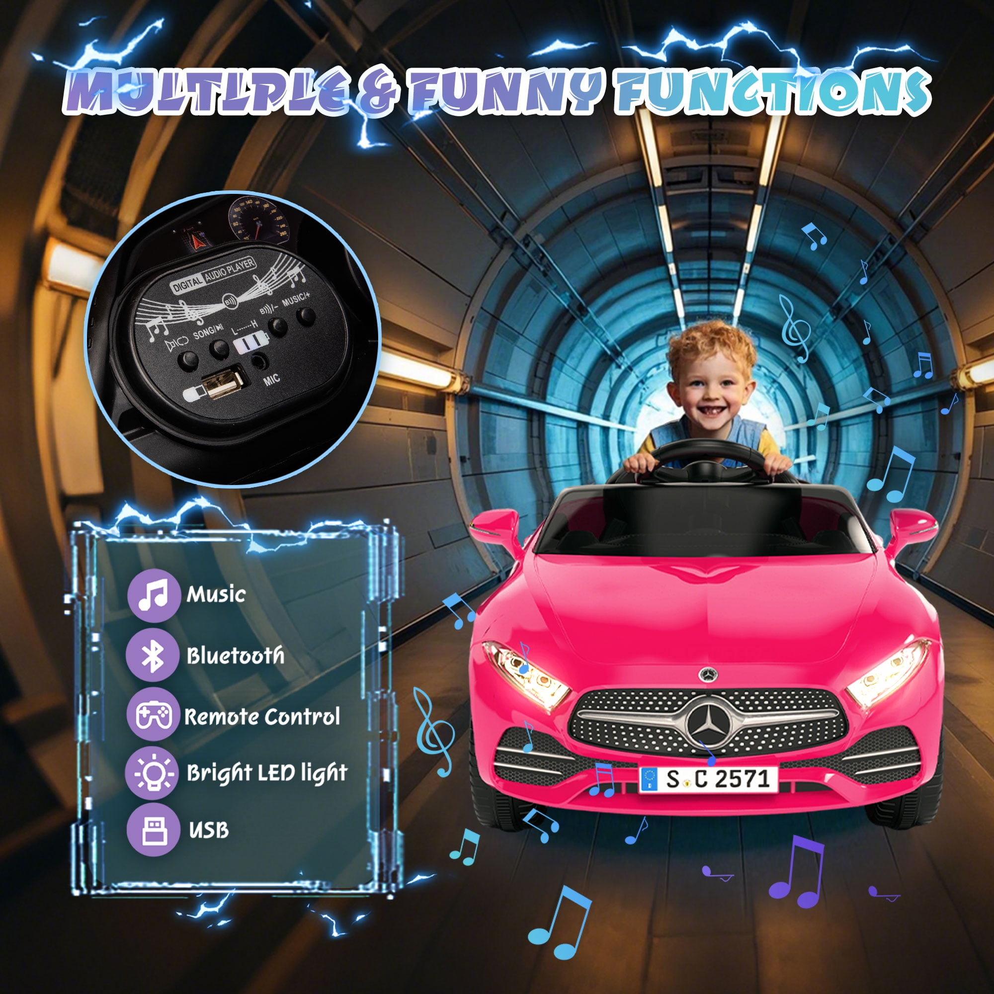 Xuanlur Licensed Benz CLS 350 12V Electric Ride on Toys with Parent Remote Control  Spring Suspension  Electric Car for Kids  Power Car Wheels with Bluetooth Music  LED Lights  Pink 
