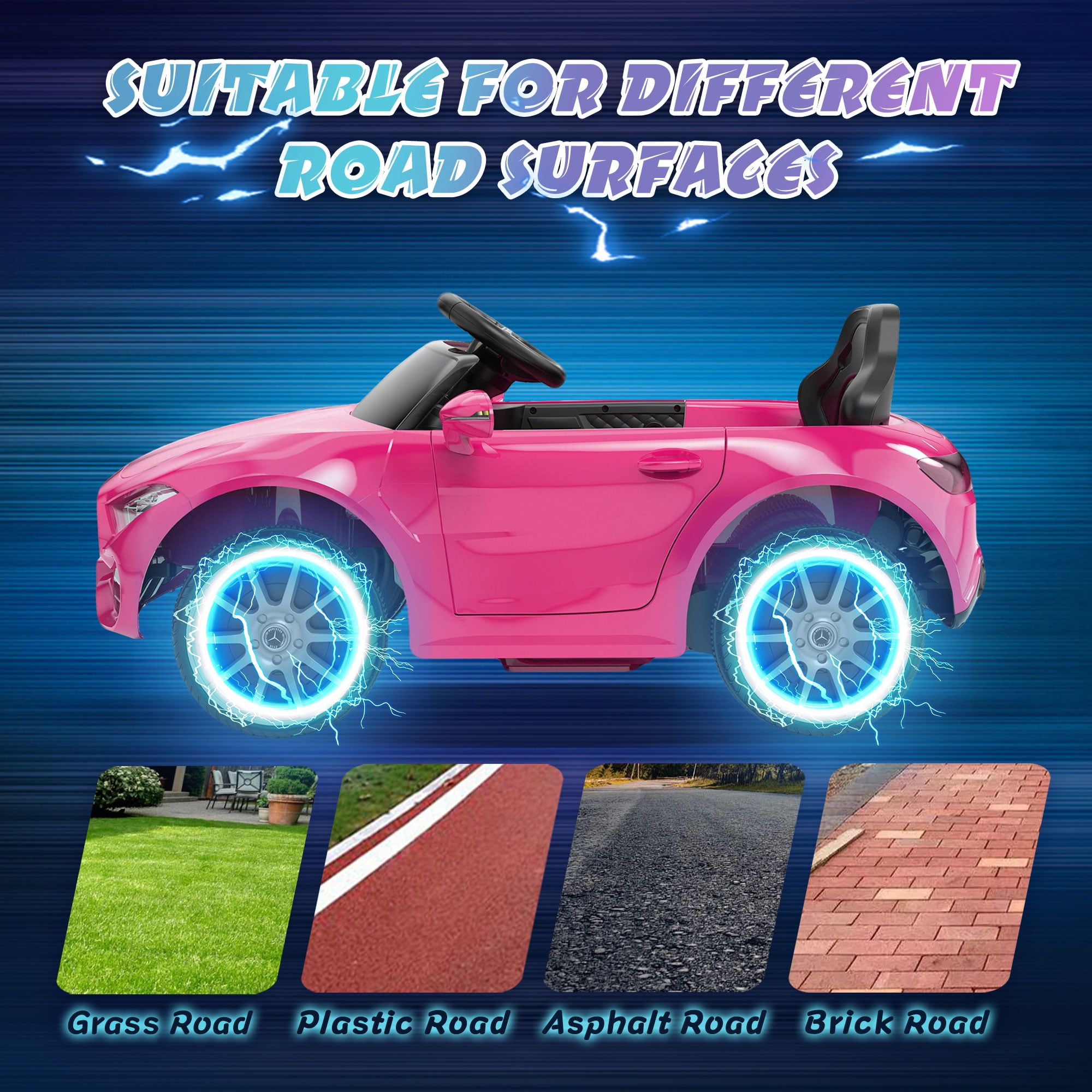 Xuanlur Licensed Benz CLS 350 12V Electric Ride on Toys with Parent Remote Control  Spring Suspension  Electric Car for Kids  Power Car Wheels with Bluetooth Music  LED Lights  Pink 