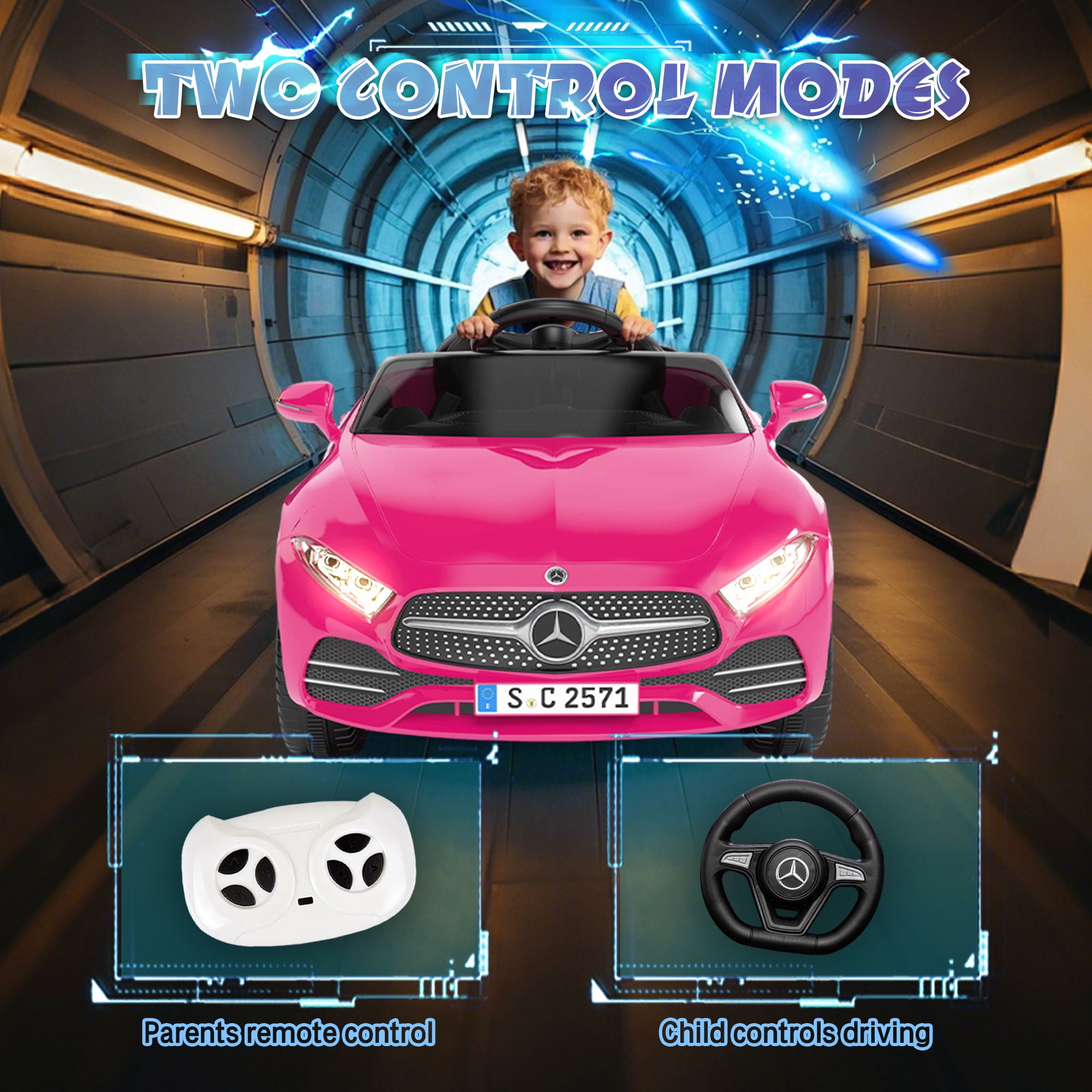 Xuanlur Licensed Benz CLS 350 12V Electric Ride on Toys with Parent Remote Control  Spring Suspension  Electric Car for Kids  Power Car Wheels with Bluetooth Music  LED Lights  Pink 