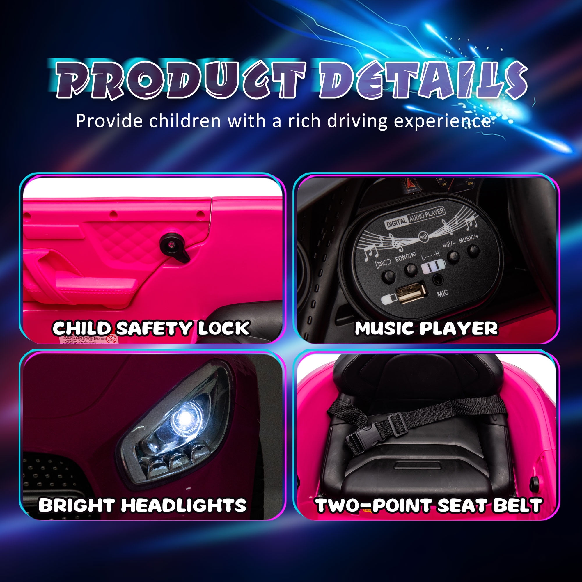 Xuanlur Licensed Benz CLS 350 12V Electric Ride on Toys with Parent Remote Control  Spring Suspension  Electric Car for Kids  Power Car Wheels with Bluetooth Music  LED Lights  Pink 
