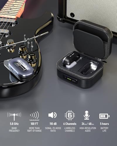 Xvive AC58 Wireless Guitar System 5 8GHz  A58 Guitar Wireless System with Charging Case for Active or Passive Pickup Electric/Acoustic Bass Guitar