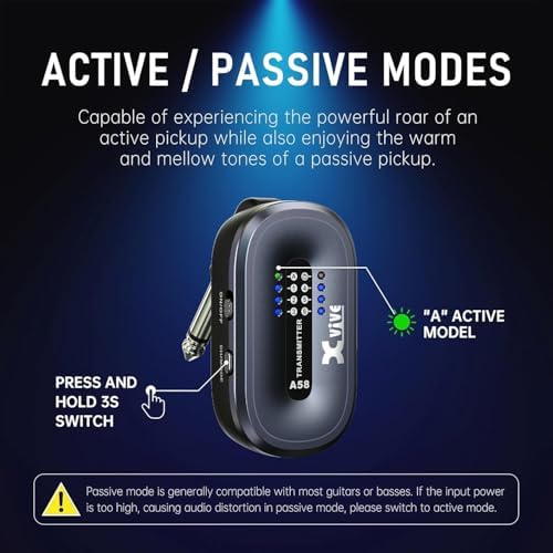Xvive AC58 Wireless Guitar System 5 8GHz  A58 Guitar Wireless System with Charging Case for Active or Passive Pickup Electric/Acoustic Bass Guitar
