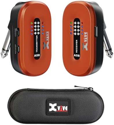 Xvive AC58 Wireless Guitar System 5 8GHz  A58 Guitar Wireless System with Charging Case for Active or Passive Pickup Electric/Acoustic Bass Guitar