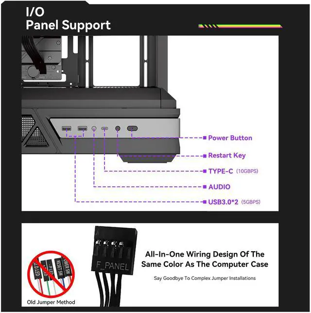 YAWYORE Gaming PC ATX Medium Tower Computer Case Compatible Micro ATX/Mini ITX Support 360 Water Cooling/Easy Removal/Back Plug Main Board /270   Ocean View Room Chassis  Black